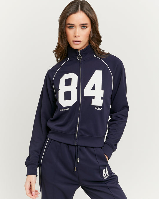 Embroidered Zip-Up Sweatshirt | Navy