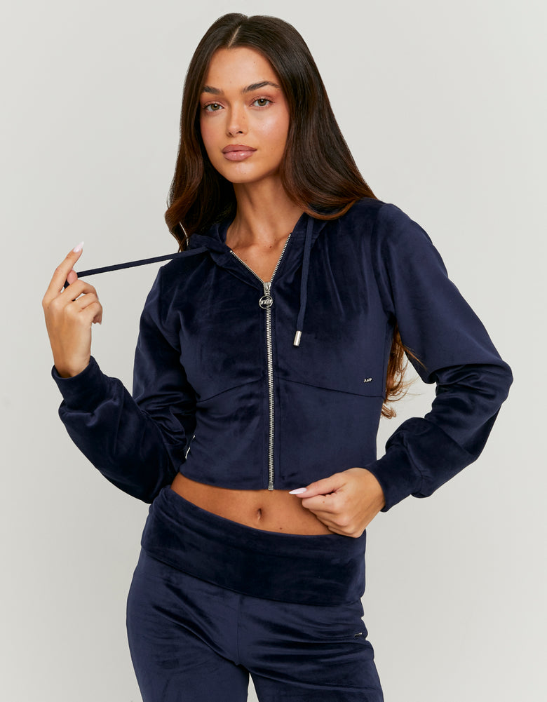Basic Cropped Zip Up Hoodie | Navy