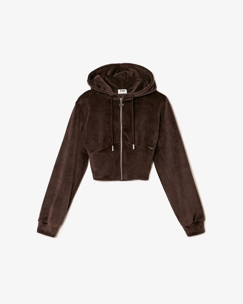 Basic Cropped Zip?Up Hoodie | Brown