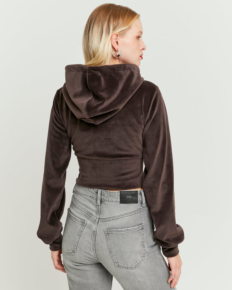 Basic Cropped Zip?Up Hoodie | Brown
