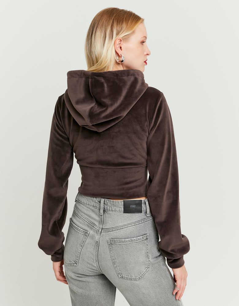 Basic Cropped Zip?Up Hoodie | Brown