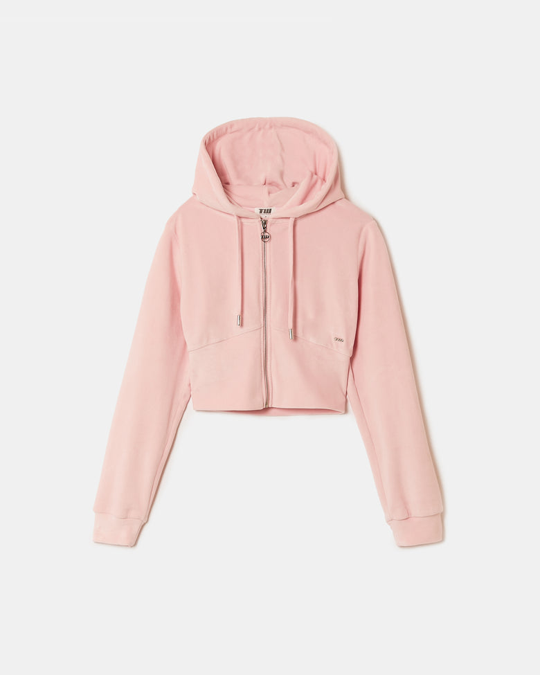 Basic Cropped Zip?Up Hoodie | Pink