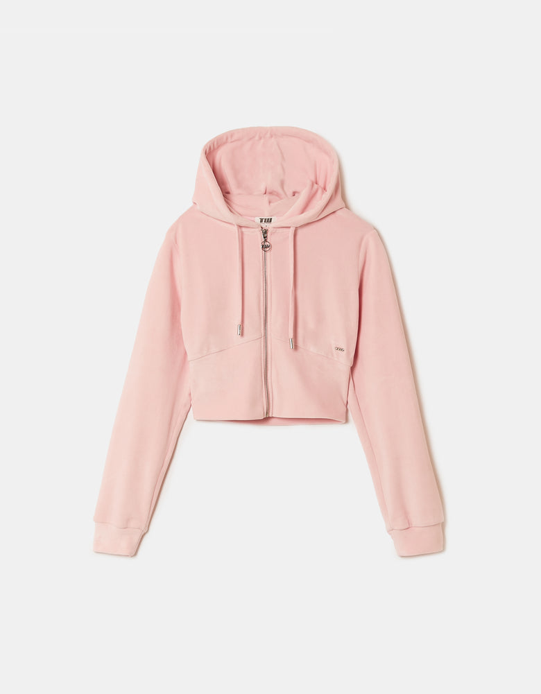 Basic Cropped Zip?Up Hoodie | Pink
