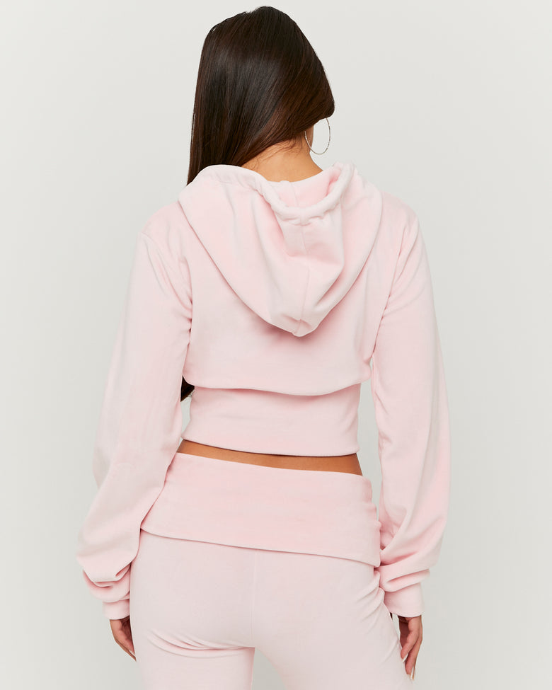 Basic Cropped Zip?Up Hoodie | Pink