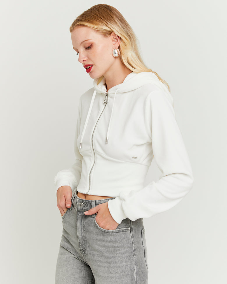 Basic Cropped Zip?Up Hoodie | Off White