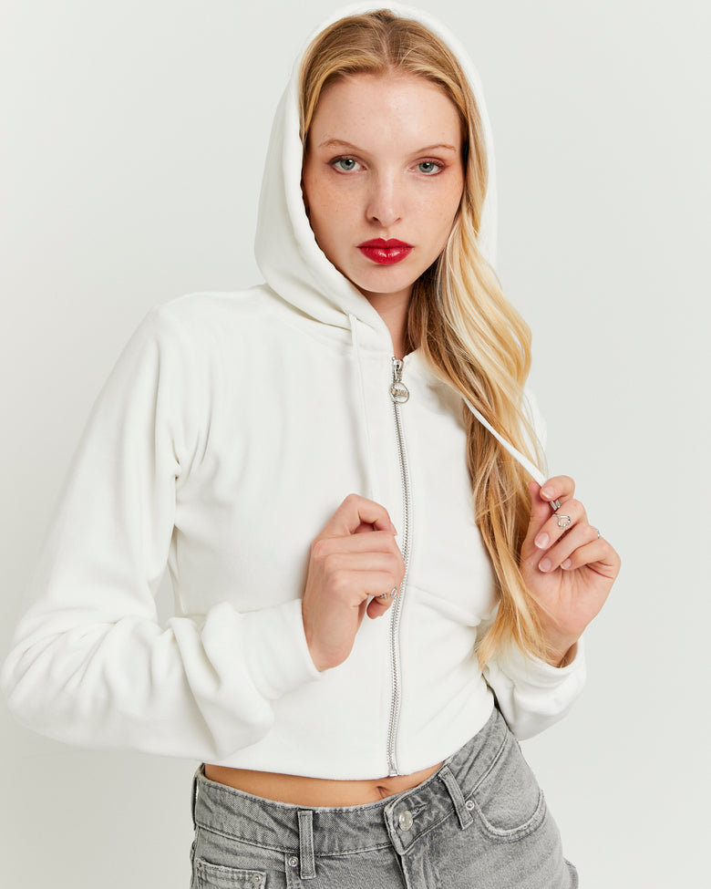 Basic Cropped Zip?Up Hoodie | Off White