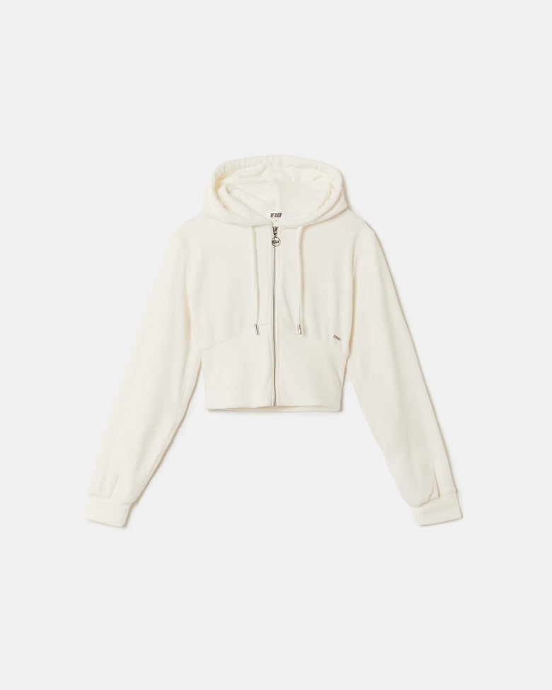 Basic Cropped Zip?Up Hoodie | Off White