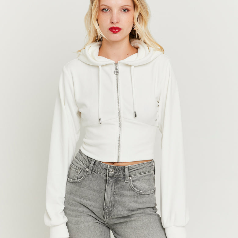 Basic Cropped Zip?Up Hoodie | Off White