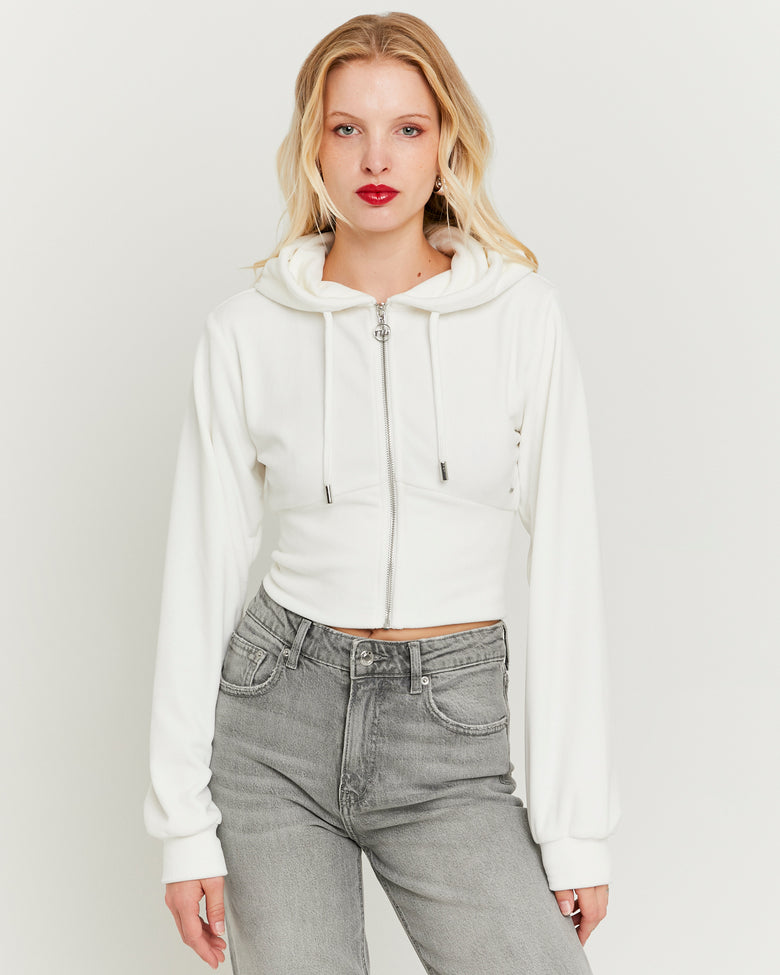Basic Cropped Zip?Up Hoodie | Off White