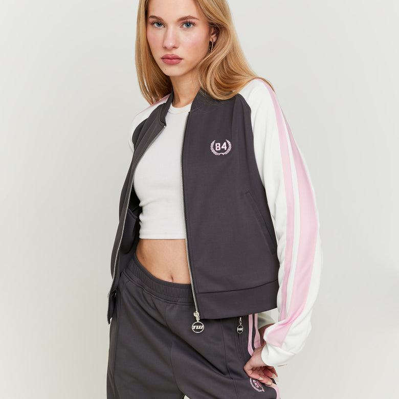 Printed Zip Sweatshirt | Grey - White