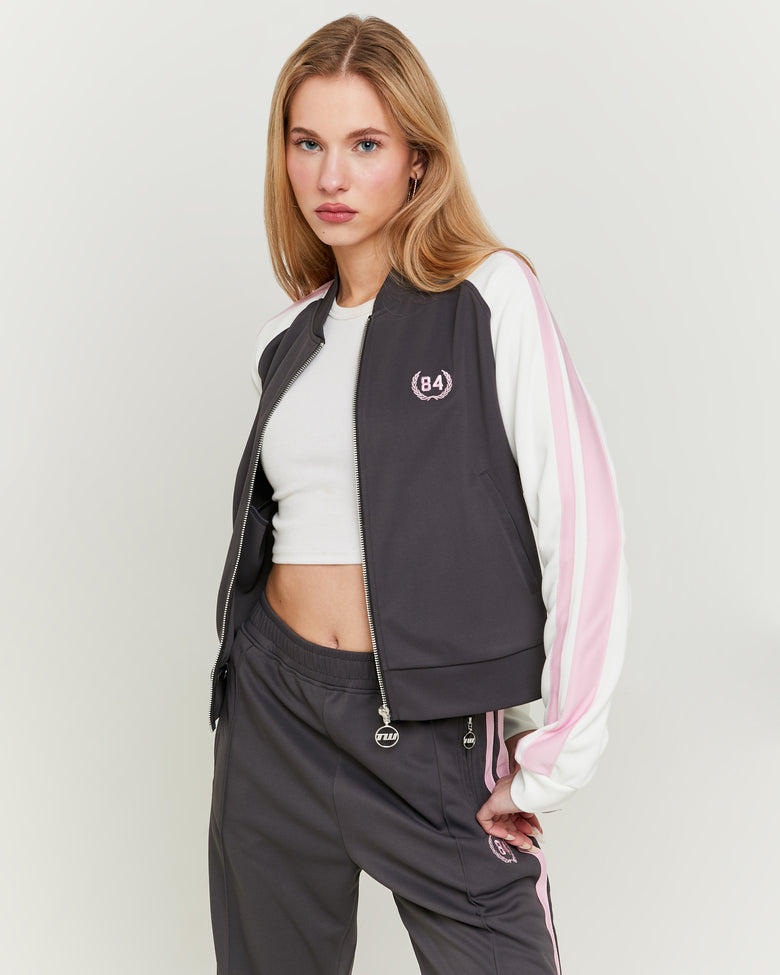 Printed Zip Sweatshirt | Grey - White