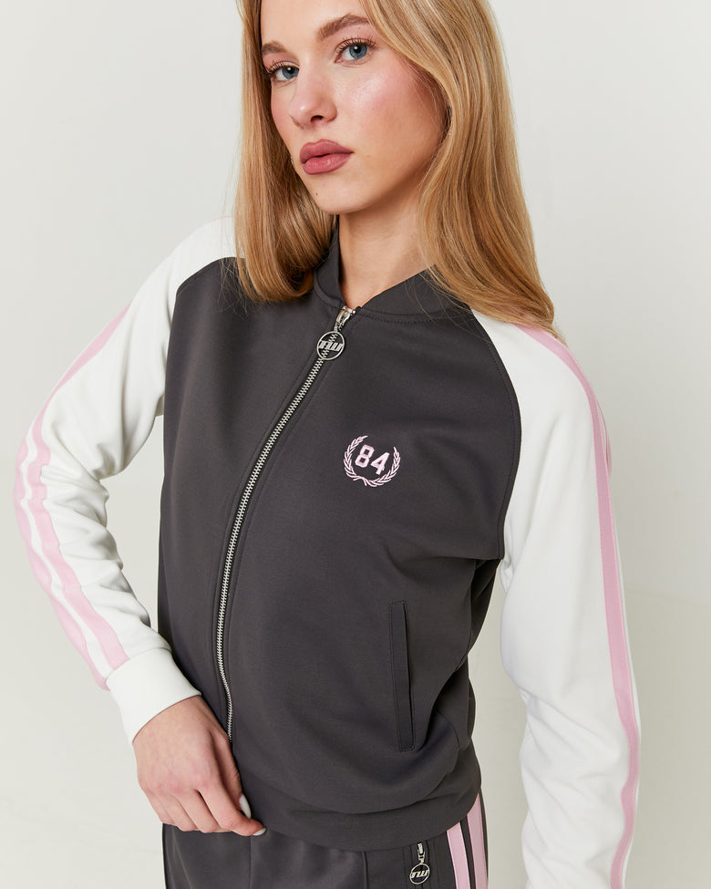 Printed Zip Sweatshirt | Grey - White