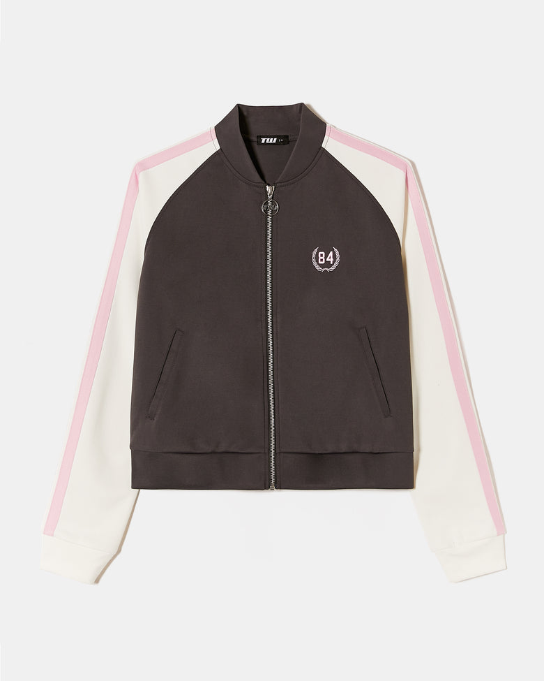 Printed Zip Sweatshirt | Grey - White