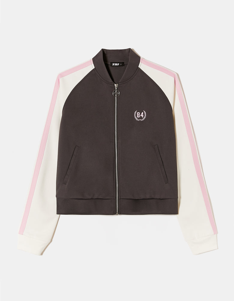 Printed Zip Sweatshirt | Grey - White