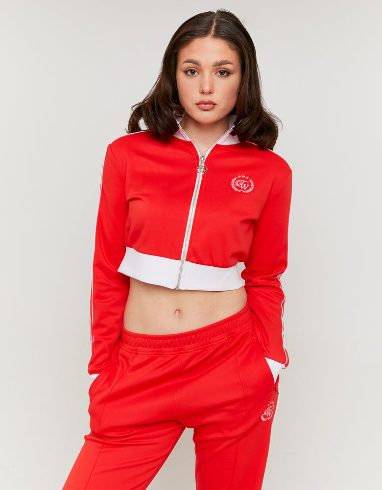 Cropped Zip Sweatshirts with White Bands | Red
