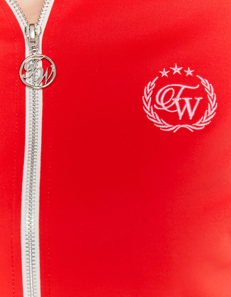 Cropped Zip Sweatshirts with White Bands | Red