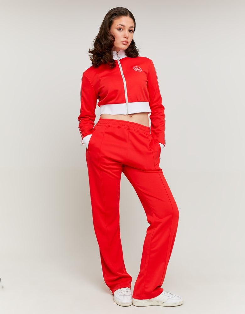 Cropped Zip Sweatshirts with White Bands | Red