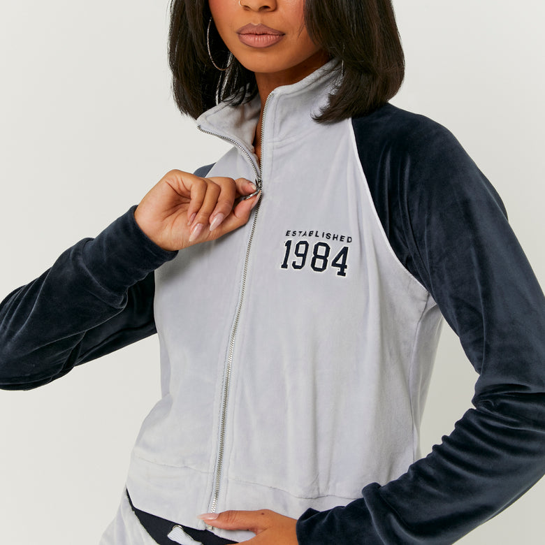 Velvet Zip?Up Sweatshirt | Blue