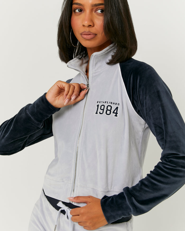 Velvet Zip?Up Sweatshirt | Blue