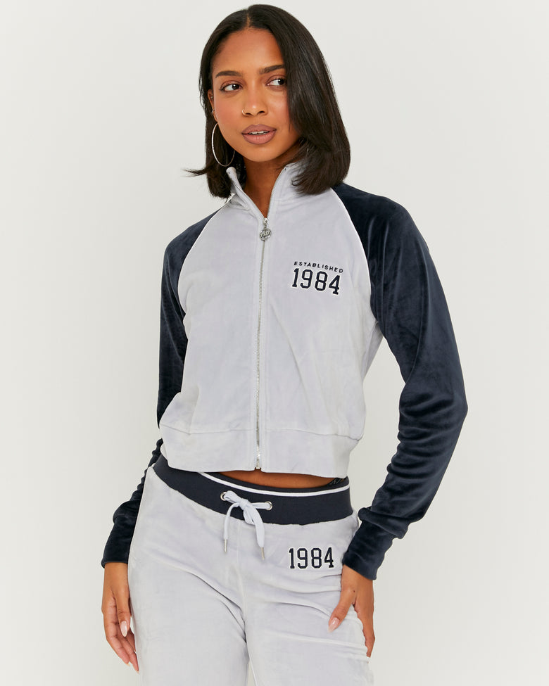 Velvet Zip?Up Sweatshirt | Blue