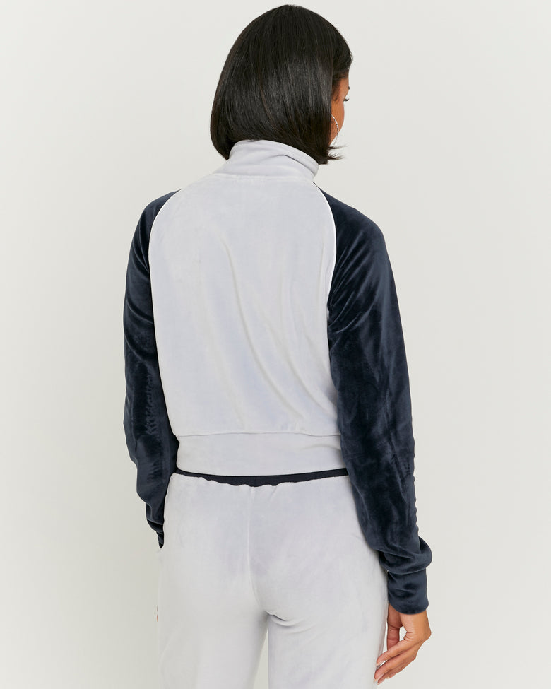 Velvet Zip?Up Sweatshirt | Blue