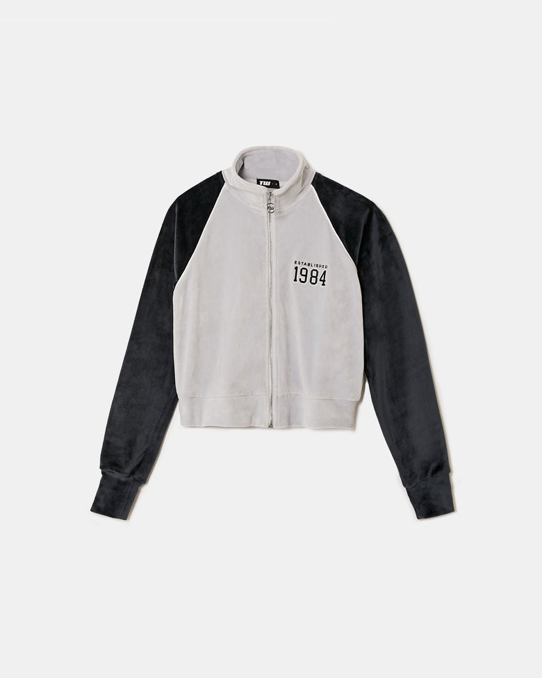 Velvet Zip?Up Sweatshirt | Blue