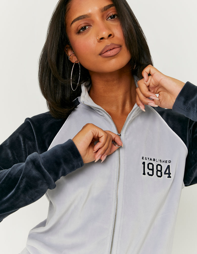 Velvet Zip?Up Sweatshirt | Blue