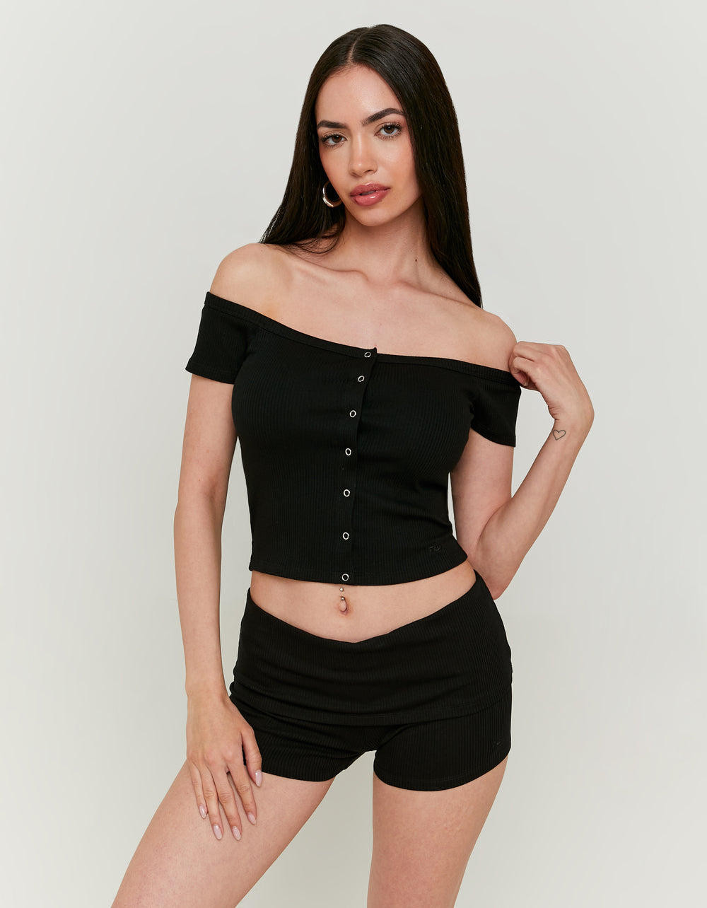 Buttoned Off-Shoulder Top | Black