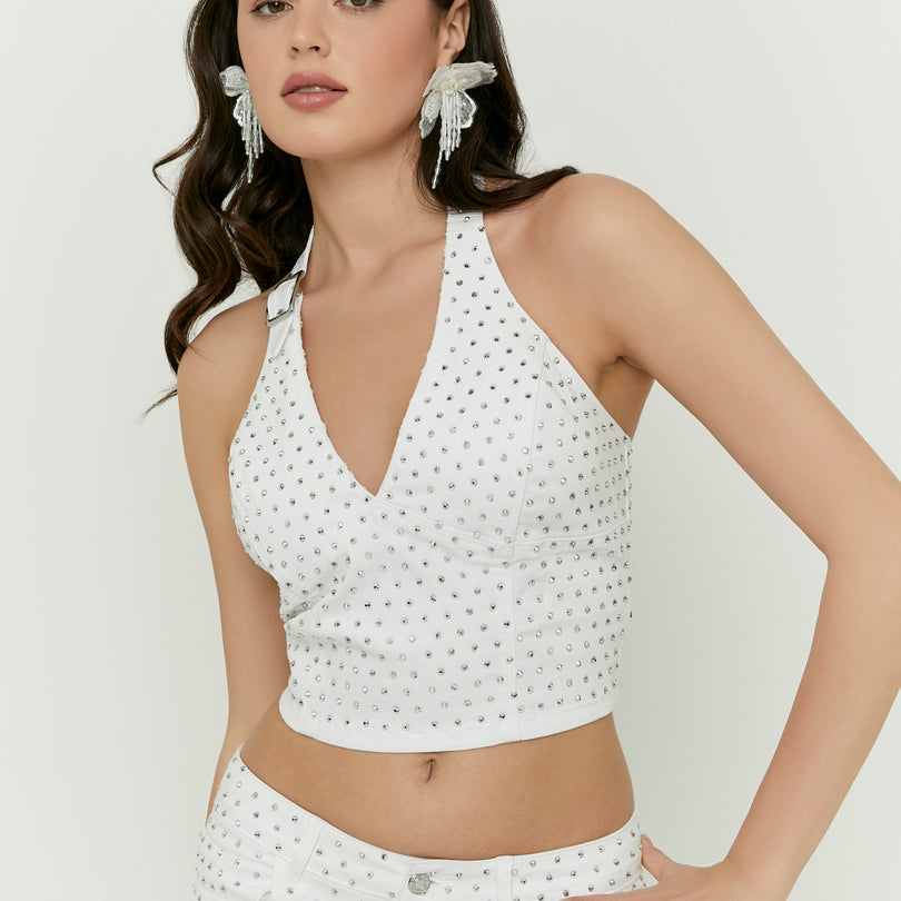 Top with Rhinestones | White