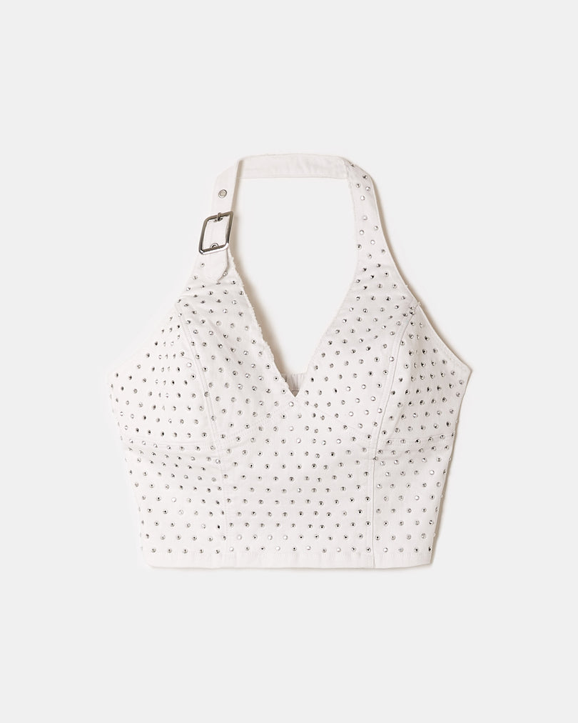 Top with Rhinestones | White