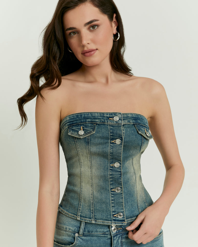 Strapless Denim Top | Vintage Wash