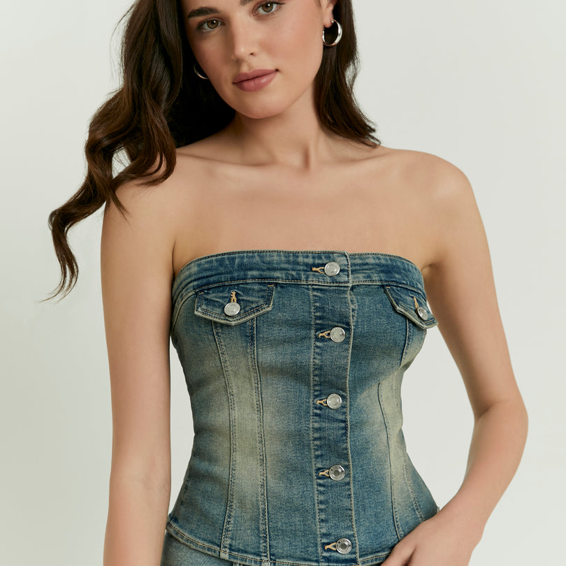 Strapless Denim Top | Vintage Wash