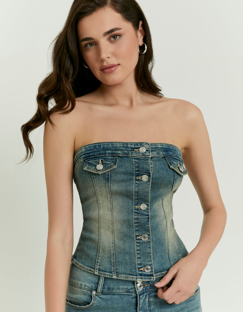 Strapless Denim Top | Vintage Wash