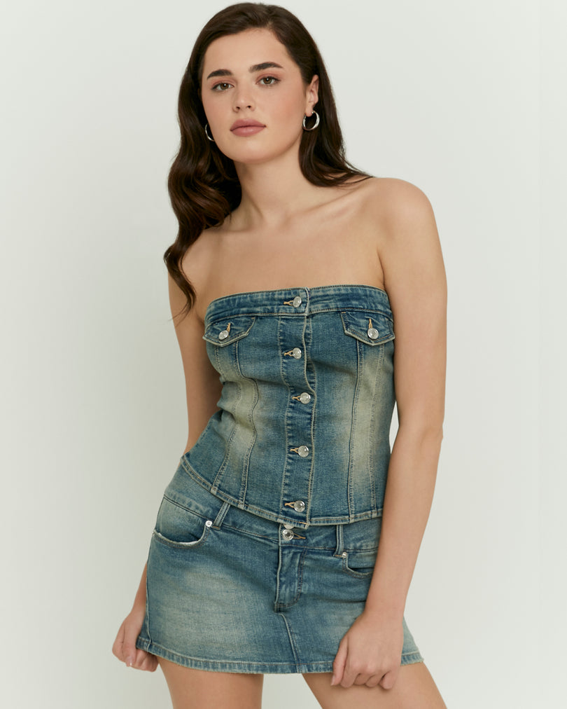 Strapless Denim Top | Vintage Wash