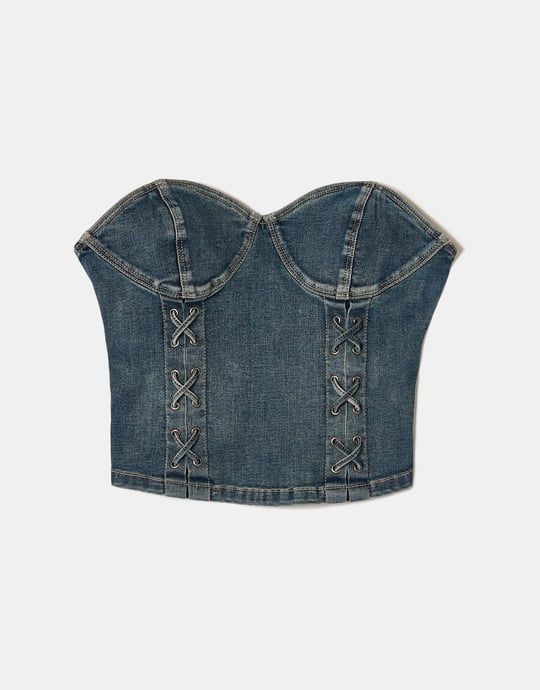 Denim Lace-Up Top | Blue Wash