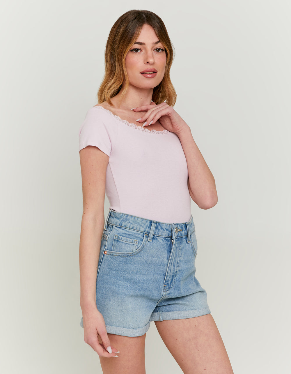 Basic Off Shoulder T - Shirt | Pink