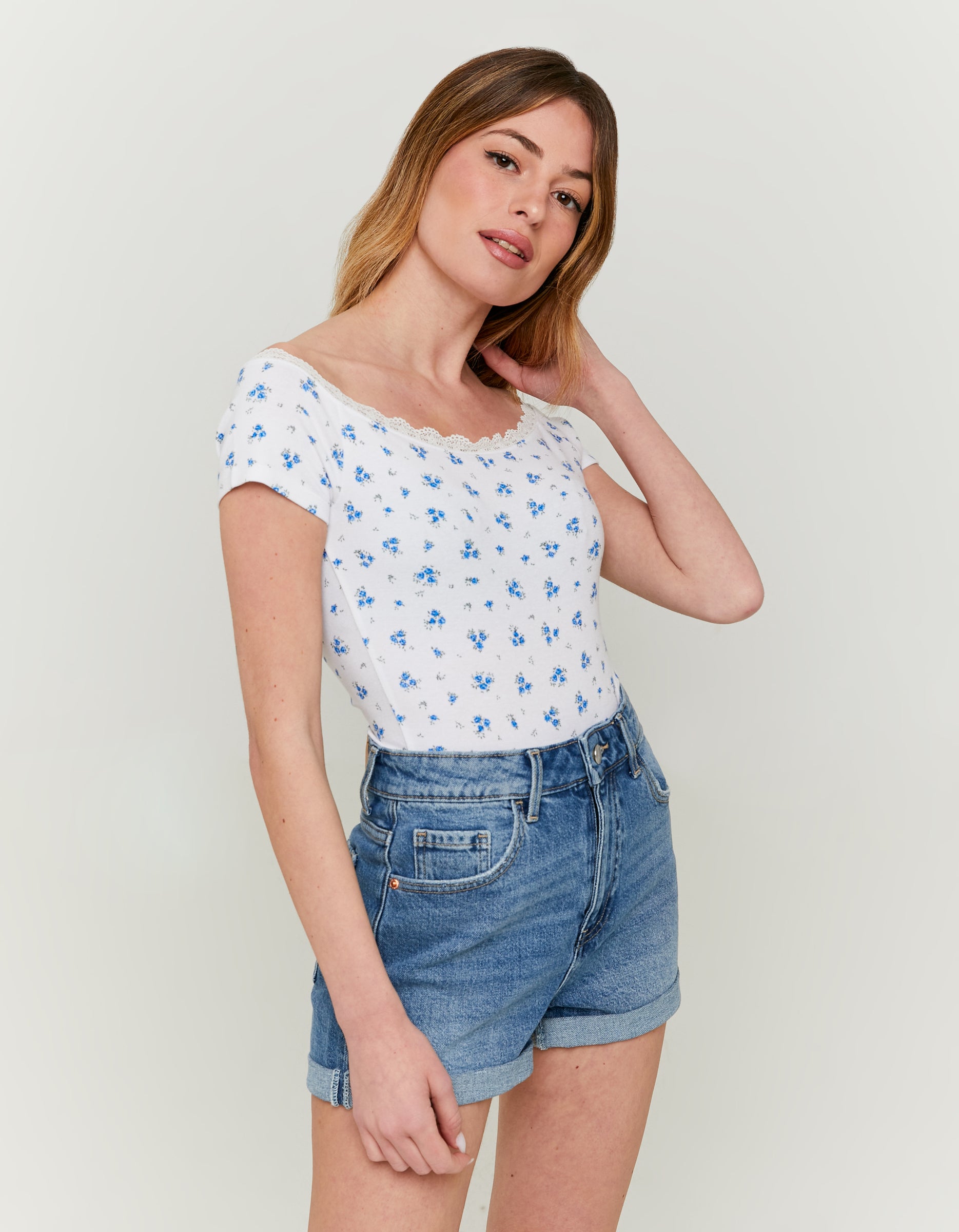 Basic Off Shoulder T - Shirt | Floral Print