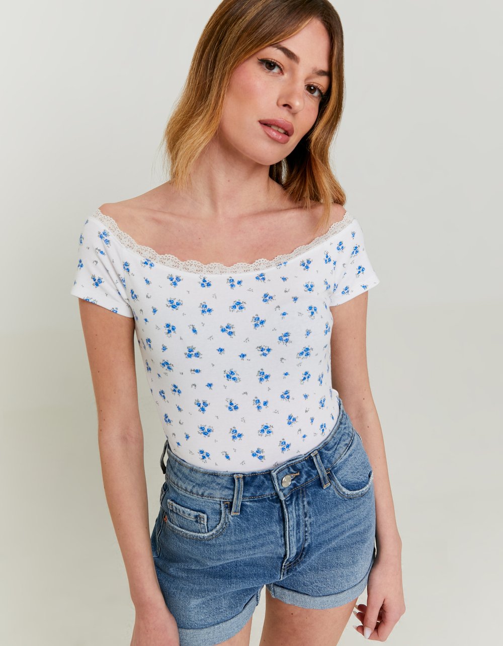 Basic Off Shoulder T - Shirt | Floral Print