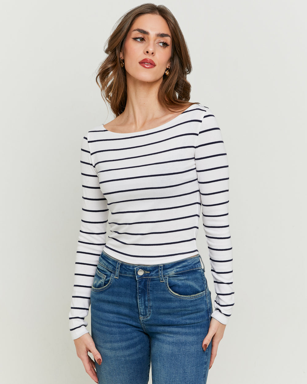 Basic T-shirt long sleeves | White-Navy