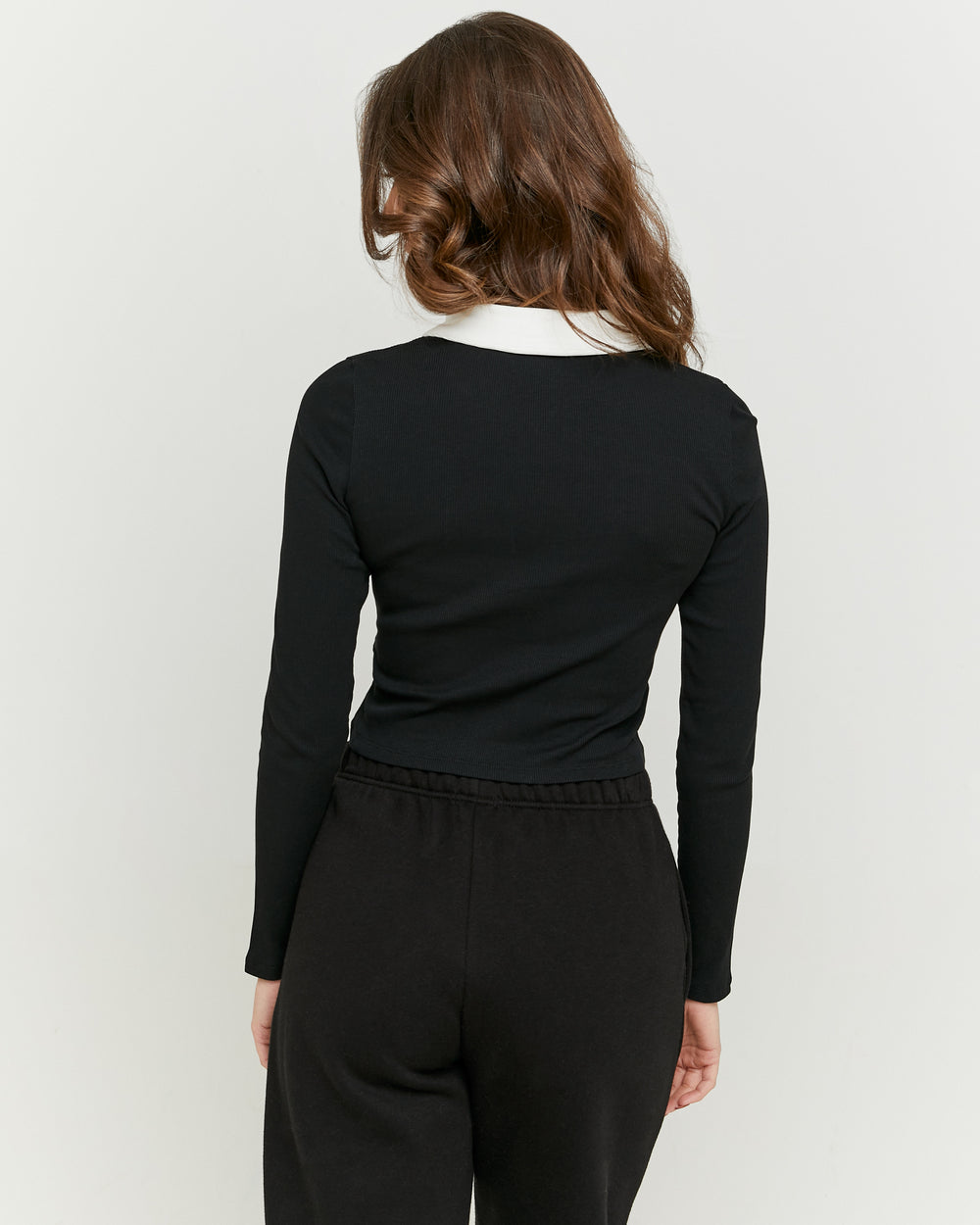 Zip Up T-shirt with Polo Neck | Black