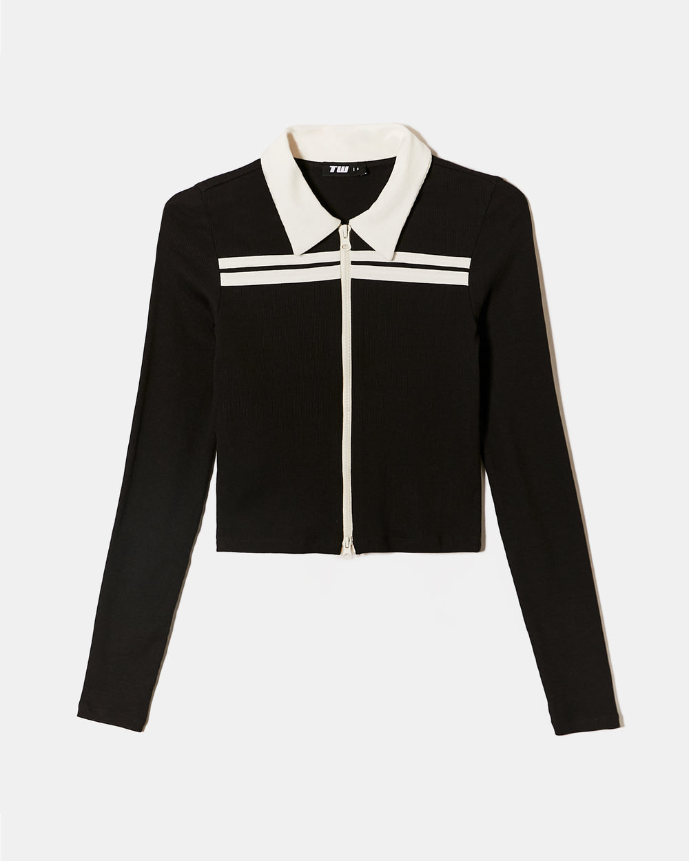 Zip Up T-shirt with Polo Neck | Black