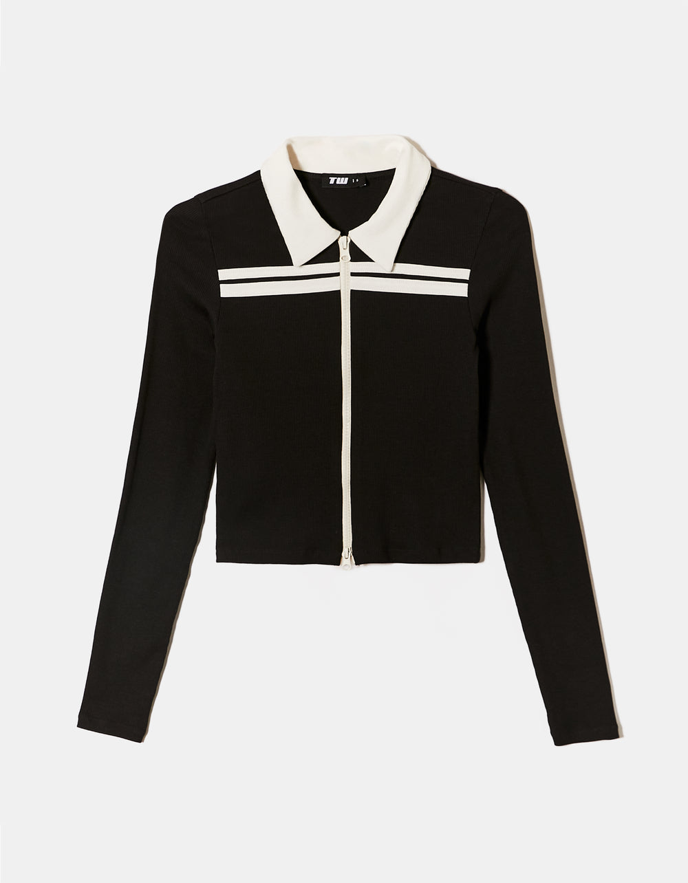 Zip Up T-shirt with Polo Neck | Black