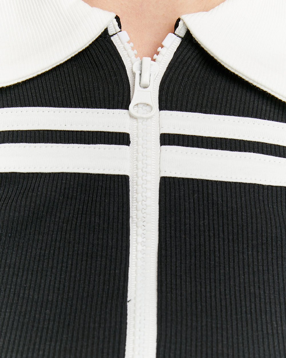 Zip Up T-shirt with Polo Neck | Black