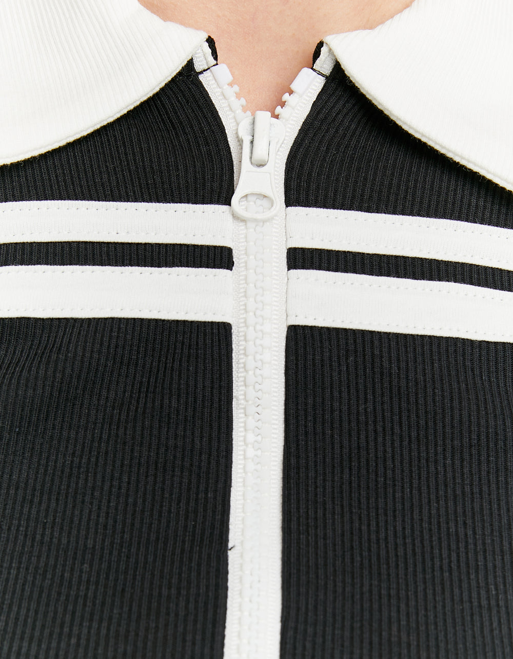 Zip Up T-shirt with Polo Neck | Black