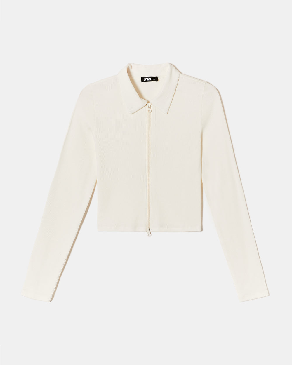 Zip Up T-shirt with Polo Neck | Off White