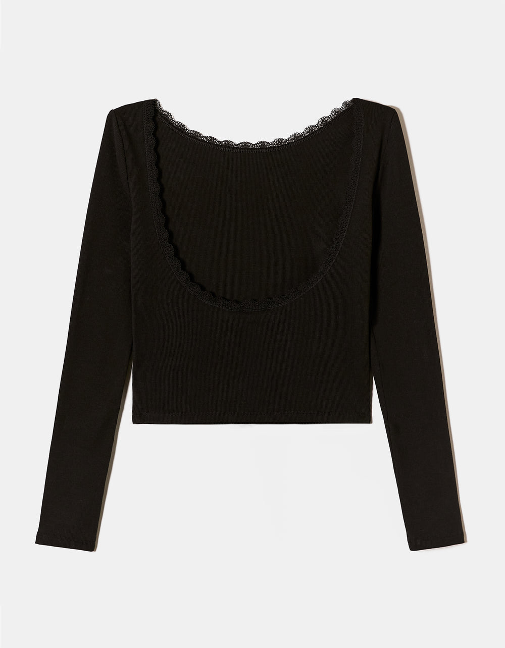 Backless T-shirt with Lace Trims | Black