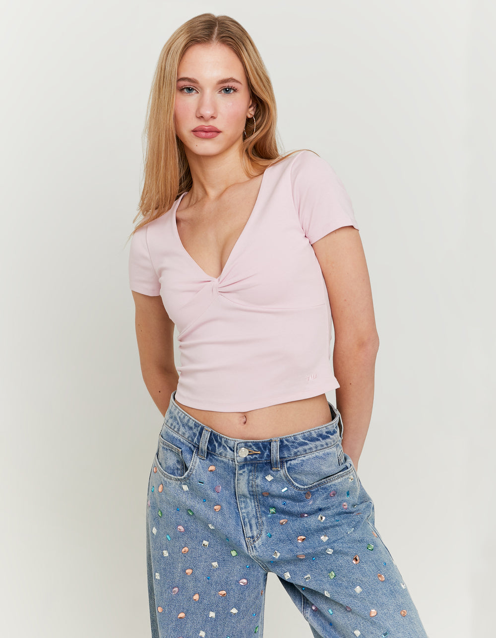 Basic Top with Twisted Front Knot | Pink