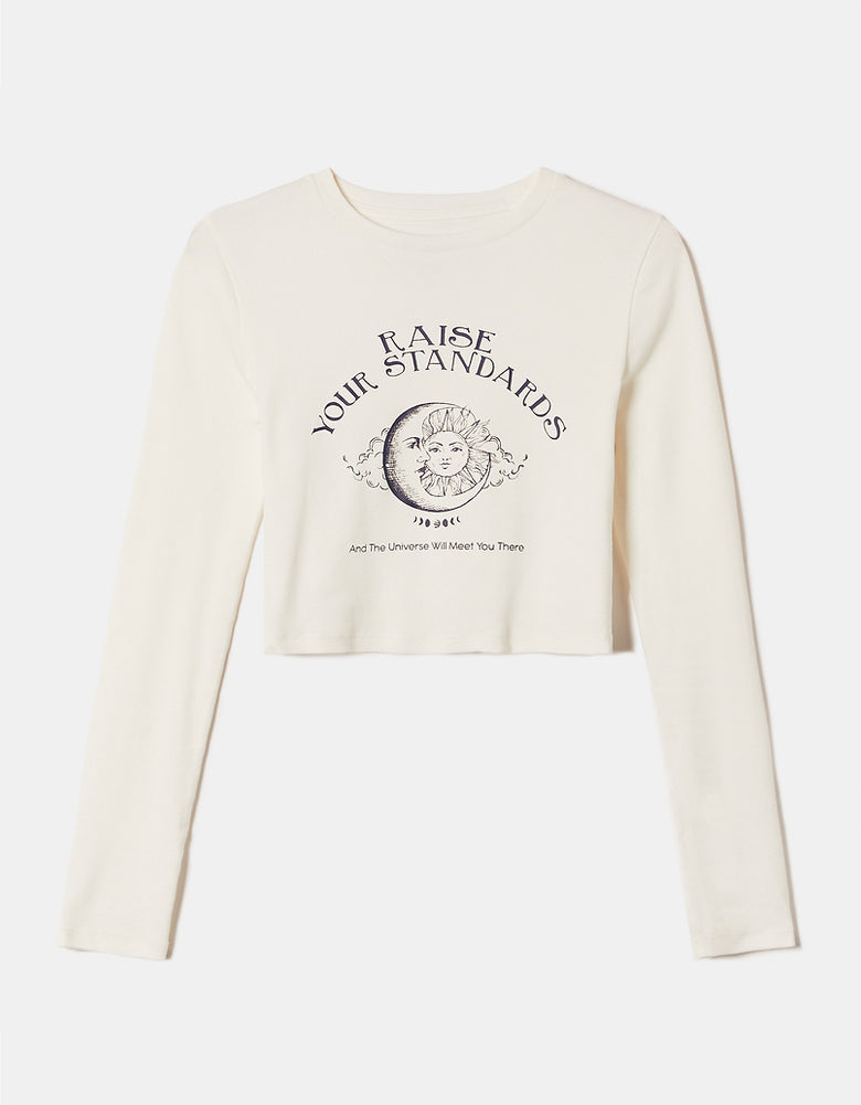 Cropped Fitted Printed T?shirt | Off White