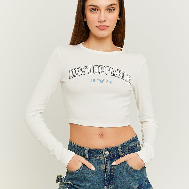 Cropped Printed T-shirt | Off White