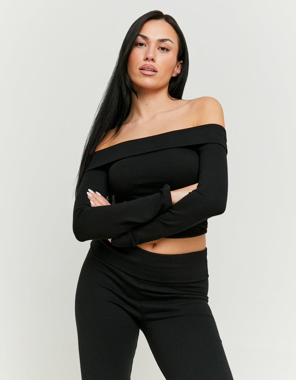 Off Shoulder Fitted T - Shirt | Black